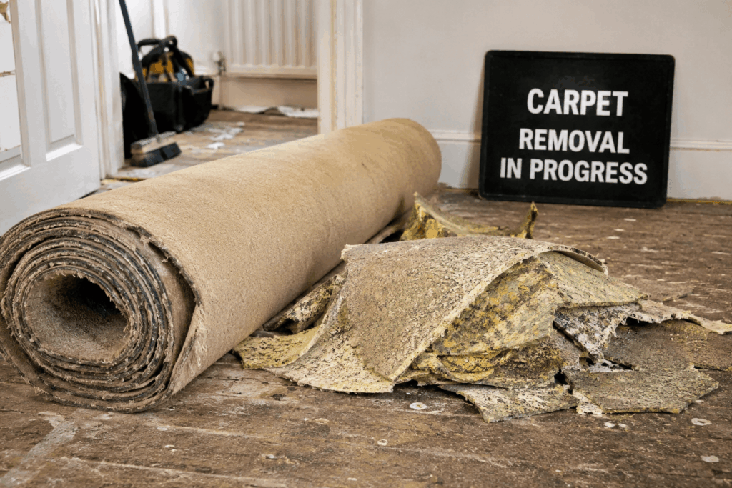 Old Carpet Removal During Home Renovation